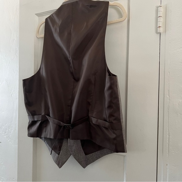 Vintage men's glen check suit vest grey brown button front adjustable - Picture 12 of 12